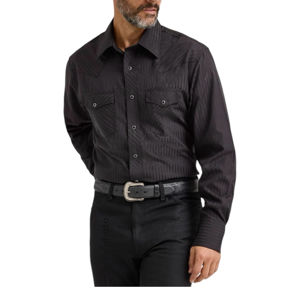 Wrangler Western Long Sleeve Snap Donny Stripe Shirt XL Black Western Cowboy